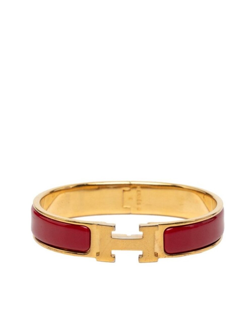 Hermes Click PM Enamel Bracelet Bangle Gold Red Plated